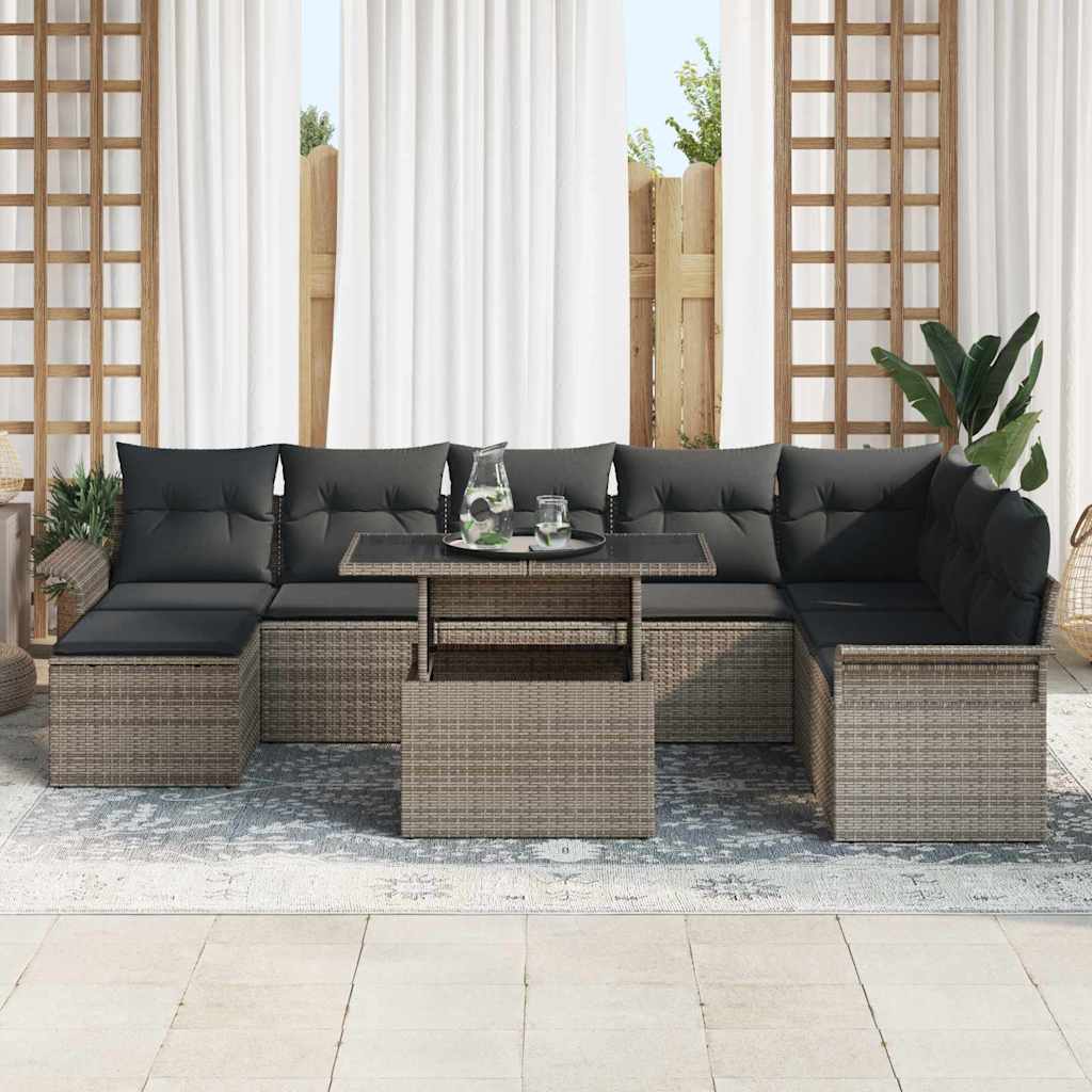 Tuin Sofa Set met kussen 9 pcs Grijs poly rattan is nu te koop bij PeponiXL, paradijselijk wonen!
