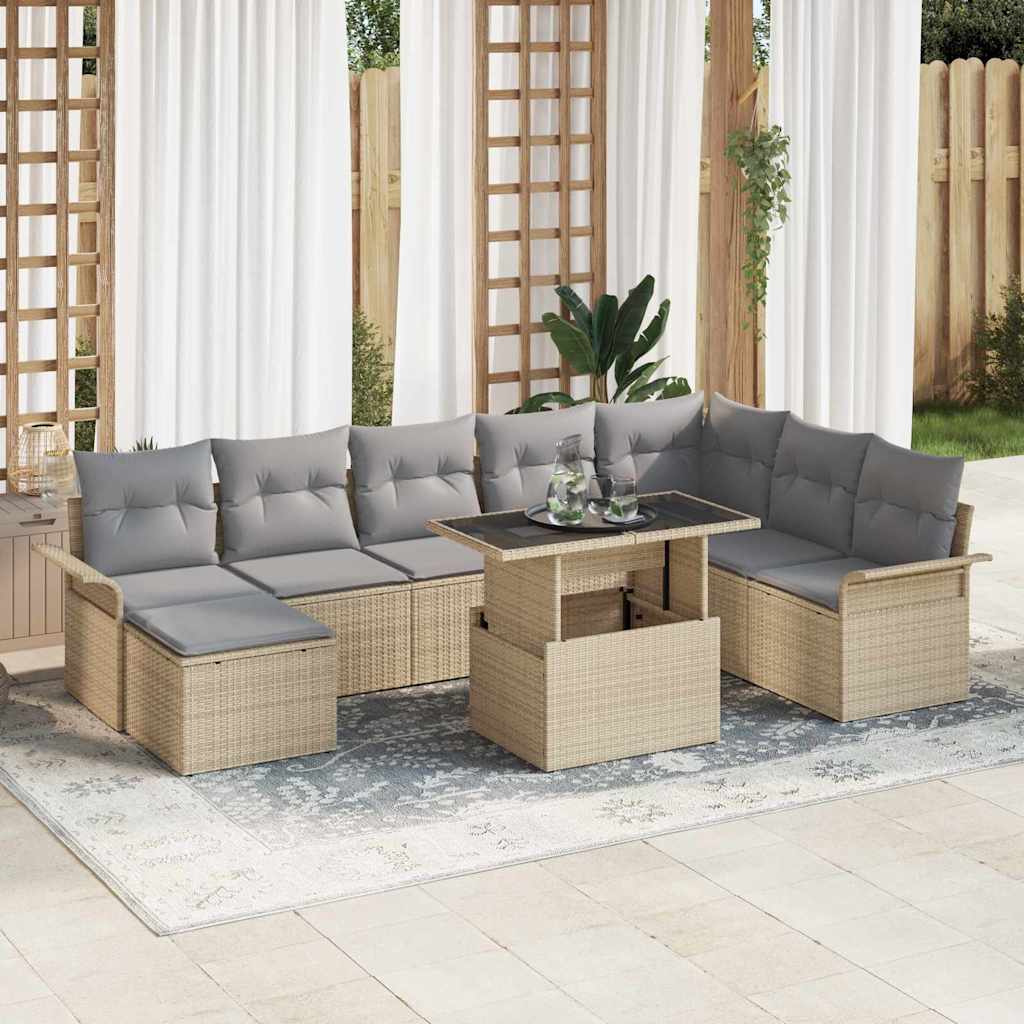 Tuin Sofa Set met kussen 9 pcs Beige poly rattan is nu te koop bij PeponiXL, paradijselijk wonen!