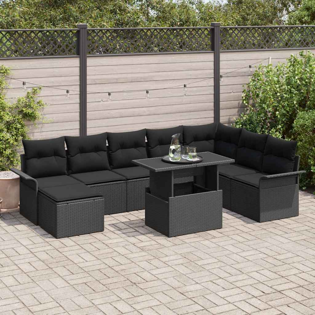 Tuin Sofa Set met kussen 9 pcs Zwart poly rattan is nu te koop bij PeponiXL, paradijselijk wonen!