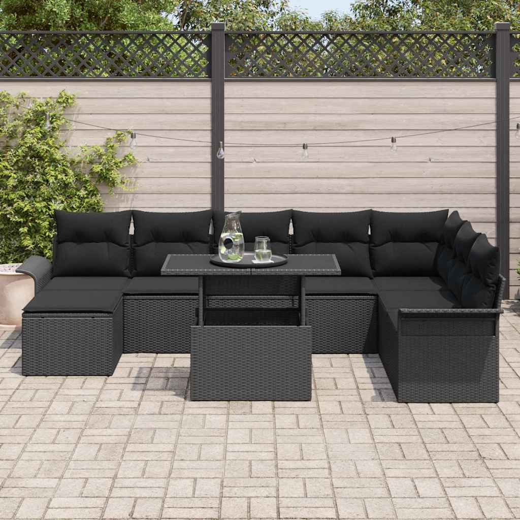 Tuin Sofa Set met kussen 9 pcs Zwart poly rattan is nu te koop bij PeponiXL, paradijselijk wonen!