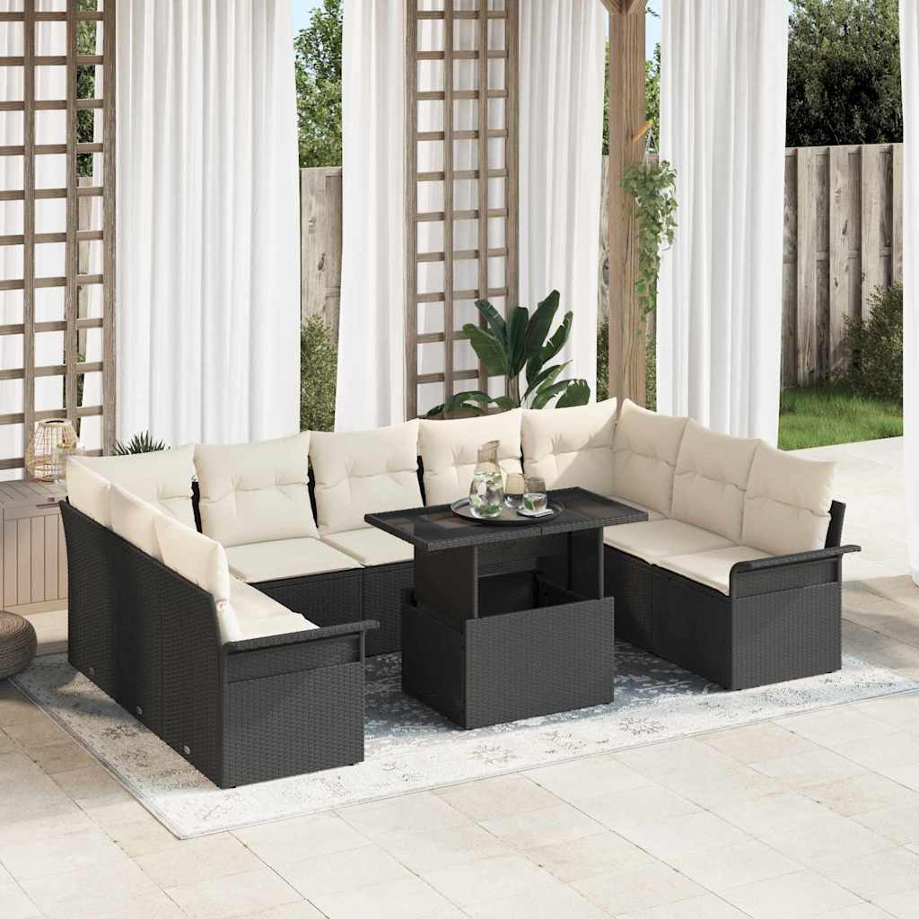 Tuin Sofa Set met kussen 10 pcs Zwart Poly riet is nu te koop bij PeponiXL, paradijselijk wonen!