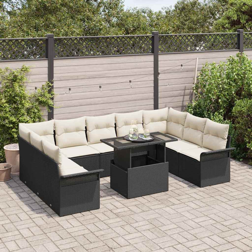 Tuin Sofa Set met kussen 10 pcs Zwart Poly riet is nu te koop bij PeponiXL, paradijselijk wonen!