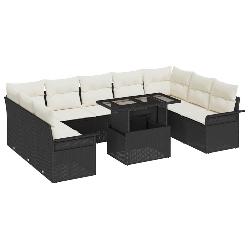 Tuin Sofa Set met kussen 10 pcs Zwart Poly riet is nu te koop bij PeponiXL, paradijselijk wonen!