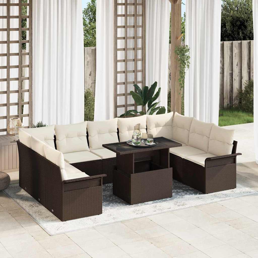 Tuin Sofa Set met kussen 10 pcs Bruin Poly riet is nu te koop bij PeponiXL, paradijselijk wonen!