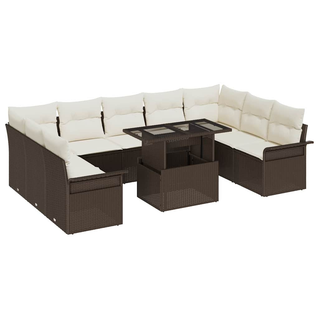 Tuin Sofa Set met kussen 10 pcs Bruin Poly riet is nu te koop bij PeponiXL, paradijselijk wonen!