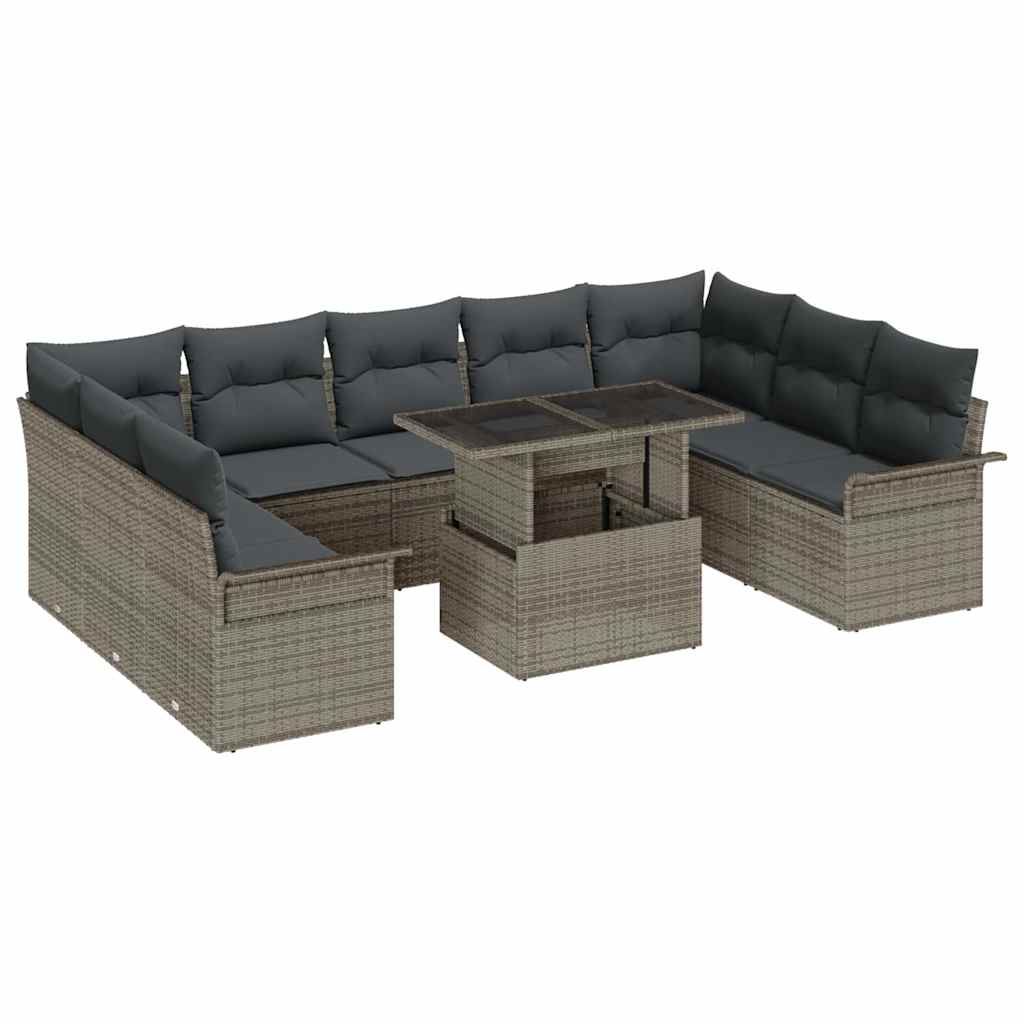 Tuin Sofa Set met kussen 10 pcs Grijs Poly riet is nu te koop bij PeponiXL, paradijselijk wonen!