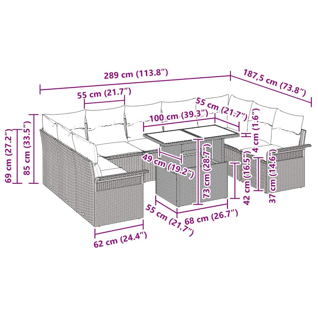 Tuin Sofa Set met kussen 10 pcs Grijs Poly riet is nu te koop bij PeponiXL, paradijselijk wonen!