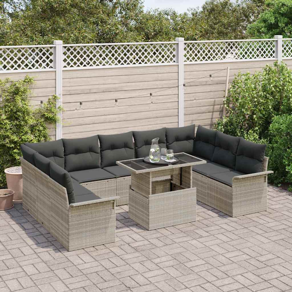 Tuin Sofa Set met kussen 10 pcs Lichtgrijs Poly riet is nu te koop bij PeponiXL, paradijselijk wonen!