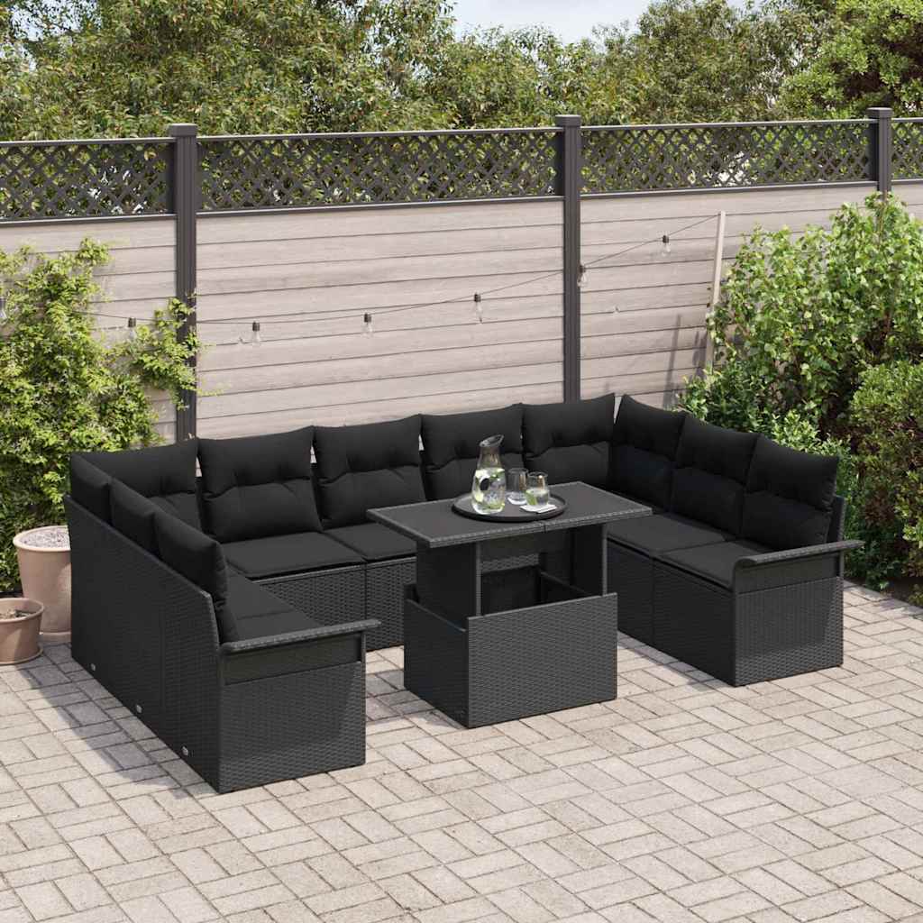 Tuin Sofa Set met kussen 10 pcs Zwart Poly riet is nu te koop bij PeponiXL, paradijselijk wonen!