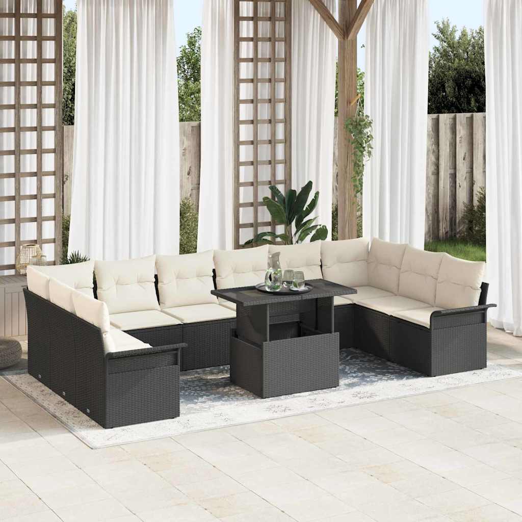 Tuin Sofa Set met kussen 11 pcs Zwart Poly riet is nu te koop bij PeponiXL, paradijselijk wonen!