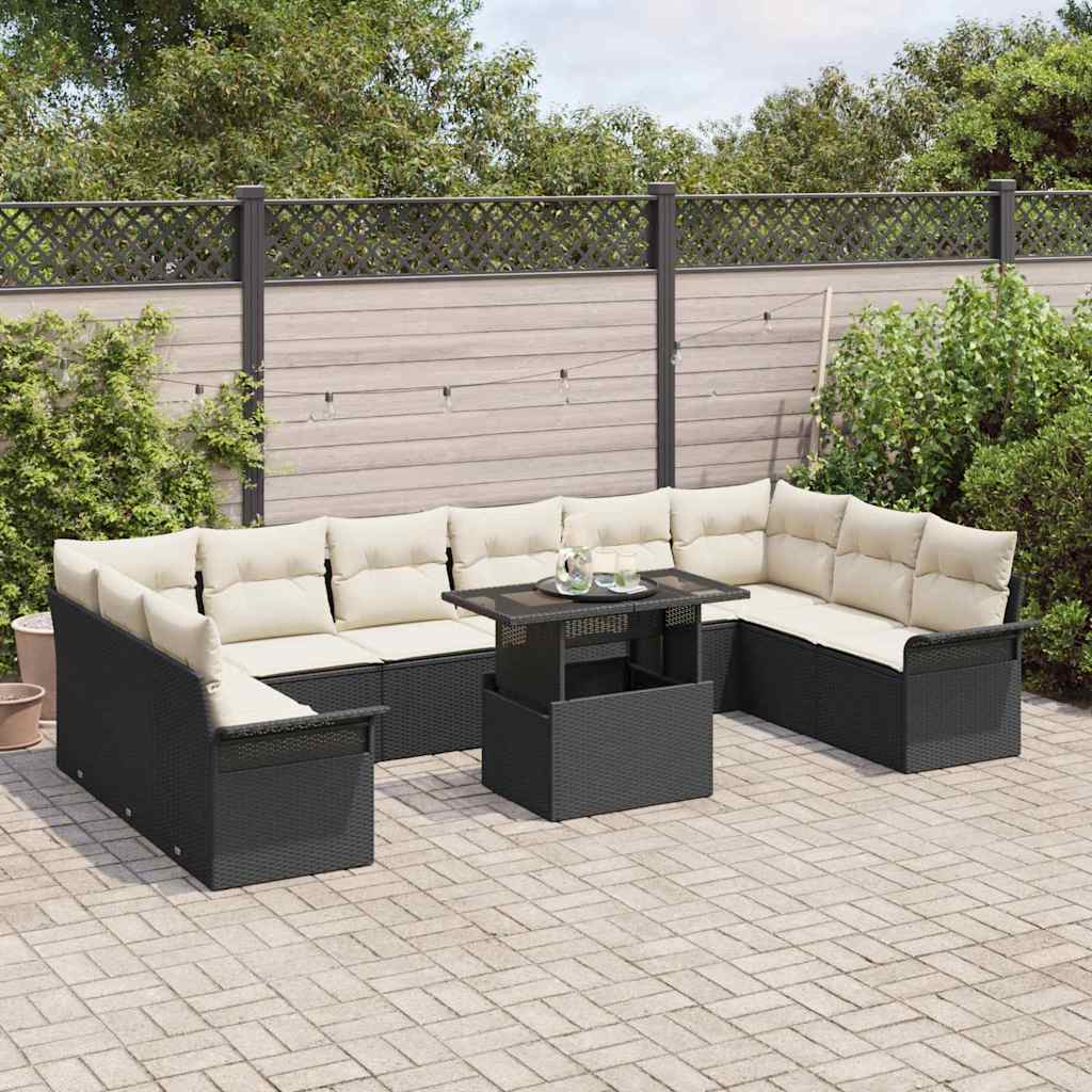 Tuin Sofa Set met kussen 11 pcs Zwart Poly riet is nu te koop bij PeponiXL, paradijselijk wonen!