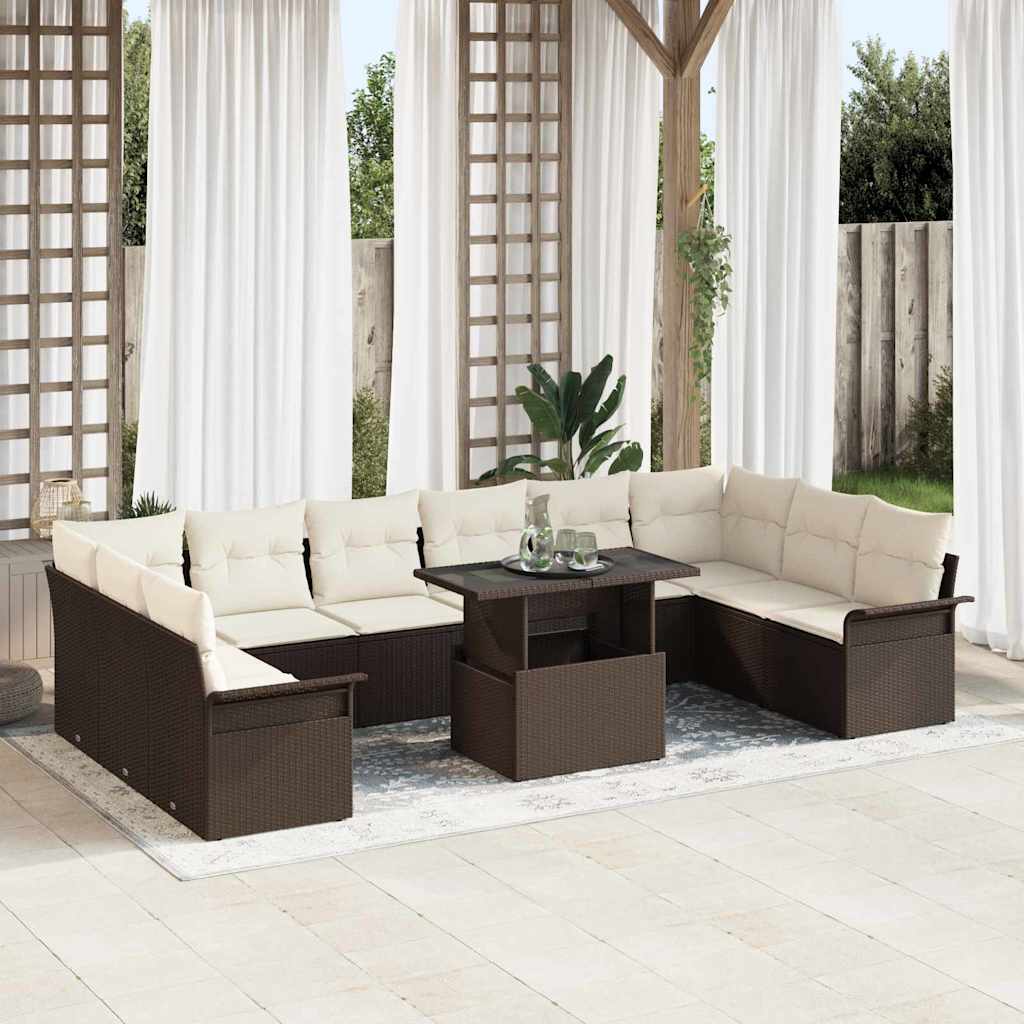 Tuin Sofa Set met kussen 11 pcs Bruin Poly riet is nu te koop bij PeponiXL, paradijselijk wonen!
