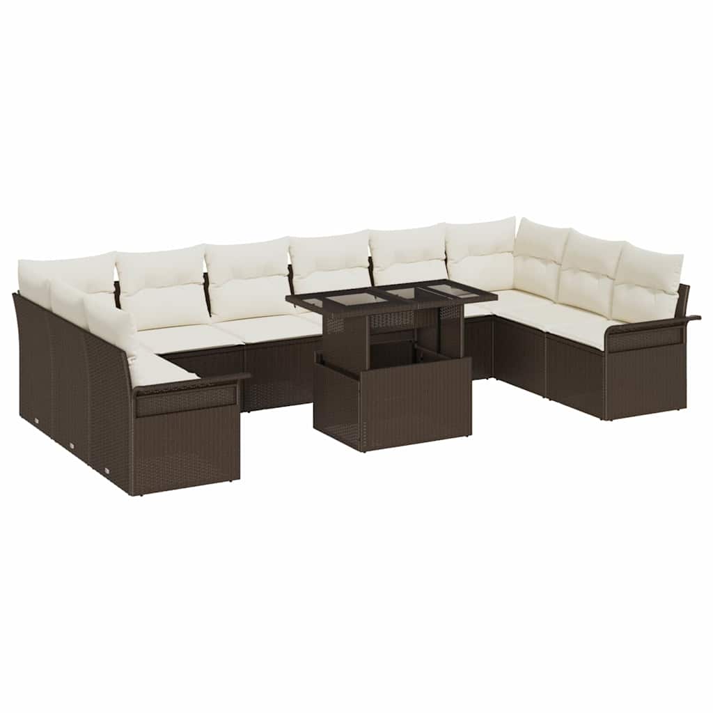 Tuin Sofa Set met kussen 11 pcs Bruin Poly riet is nu te koop bij PeponiXL, paradijselijk wonen!