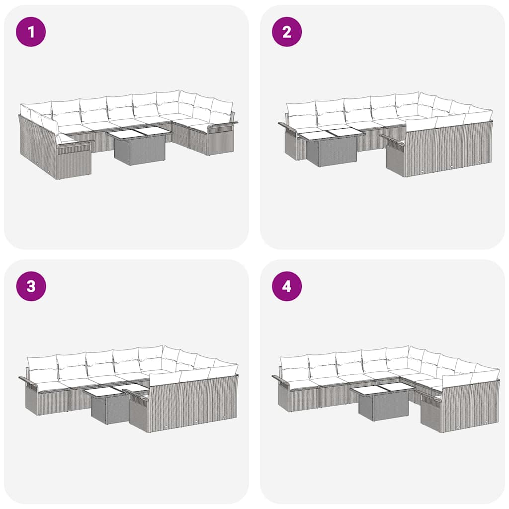 Tuin Sofa Set met kussen 11 pcs Grijs Poly riet is nu te koop bij PeponiXL, paradijselijk wonen!