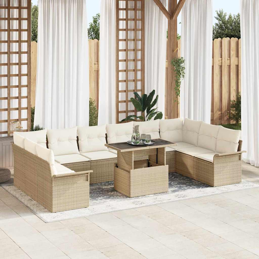 Tuin Sofa Set met kussen 11 pcs Beige Poly riet is nu te koop bij PeponiXL, paradijselijk wonen!