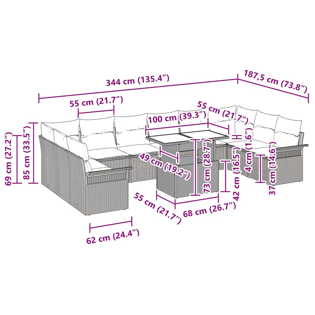Tuin Sofa Set met kussen 11 pcs Beige Poly riet is nu te koop bij PeponiXL, paradijselijk wonen!
