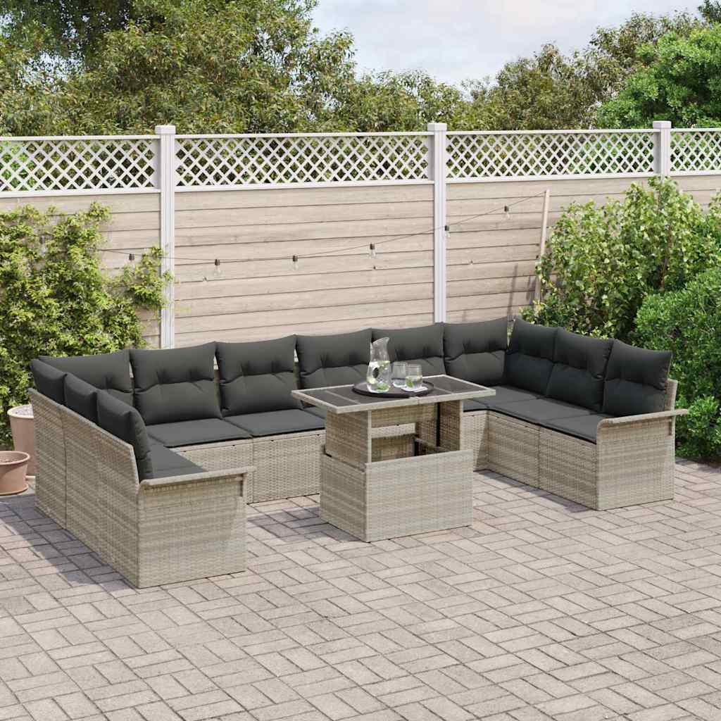 Tuin Sofa Set met kussen 11 pcs Lichtgrijs Poly riet is nu te koop bij PeponiXL, paradijselijk wonen!