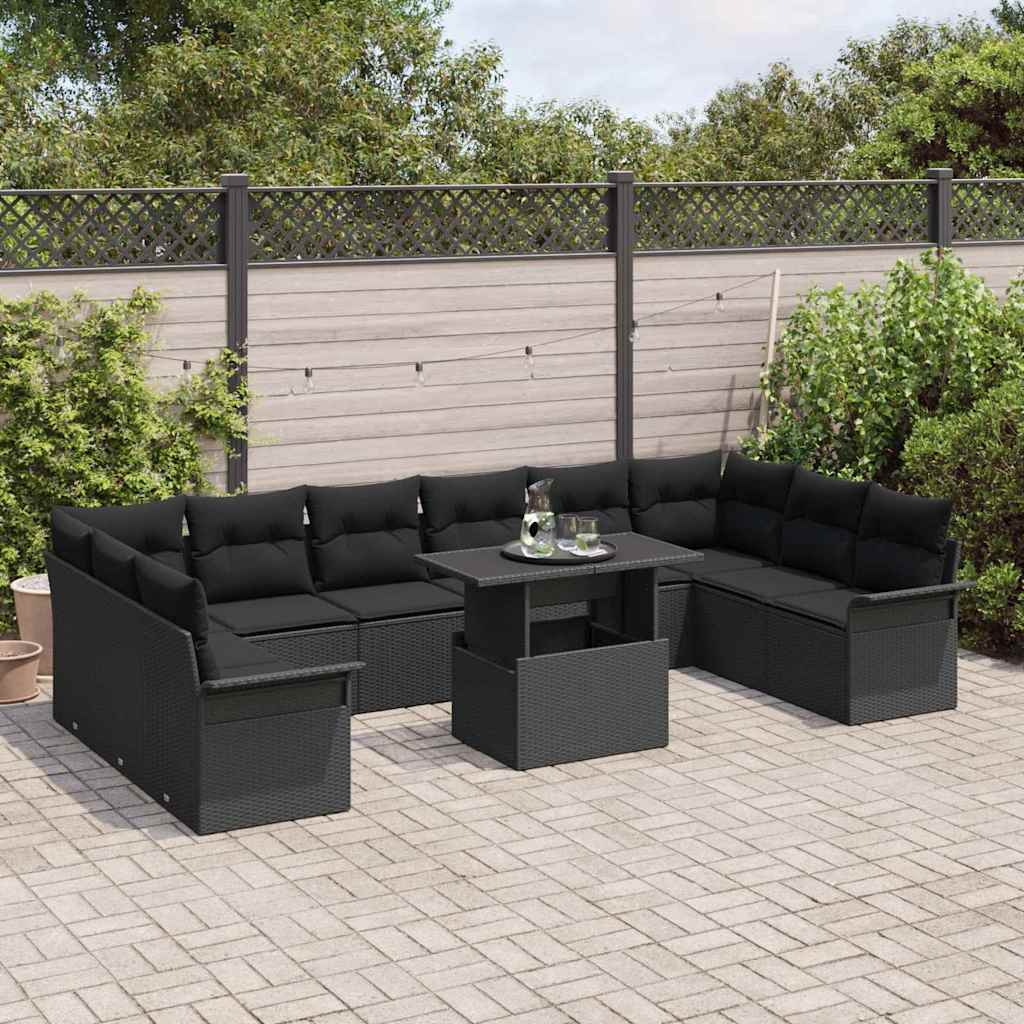 Tuin Sofa Set met kussen 11 pcs Zwart Poly riet is nu te koop bij PeponiXL, paradijselijk wonen!