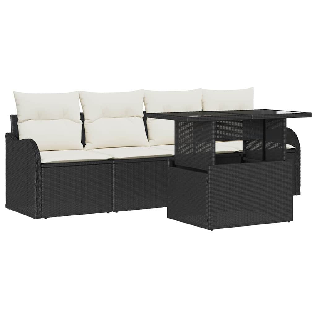 Tuin Sofa Set met kussen 5 pcs Zwart Poly riet is nu te koop bij PeponiXL, paradijselijk wonen!