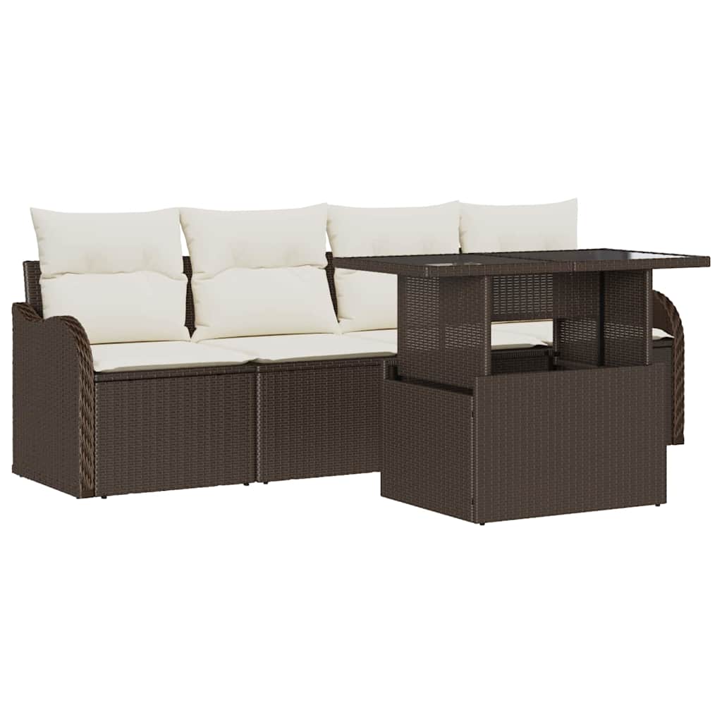 Tuin Sofa Set met kussen 5 pcs Bruin Poly riet is nu te koop bij PeponiXL, paradijselijk wonen!
