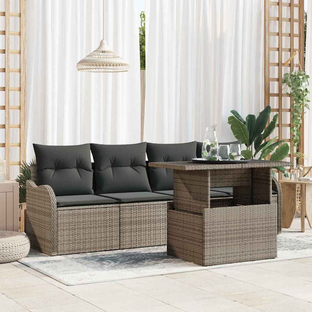 Tuin Sofa Set met kussen 5 pcs Grijs Poly riet is nu te koop bij PeponiXL, paradijselijk wonen!