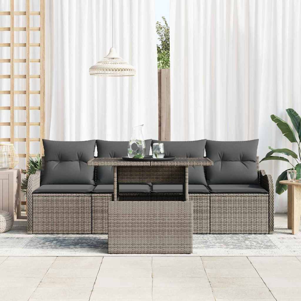 Tuin Sofa Set met kussen 5 pcs Grijs Poly riet is nu te koop bij PeponiXL, paradijselijk wonen!