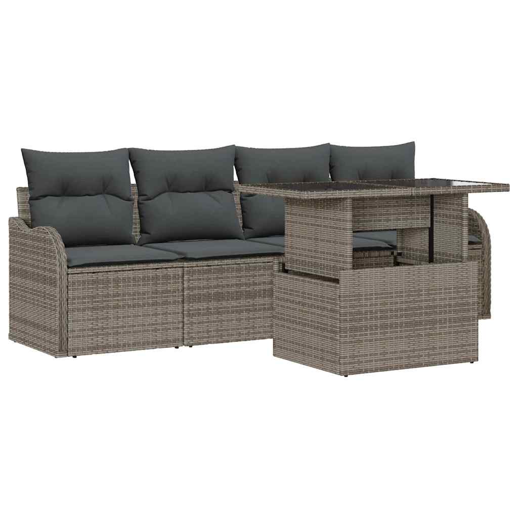 Tuin Sofa Set met kussen 5 pcs Grijs Poly riet is nu te koop bij PeponiXL, paradijselijk wonen!