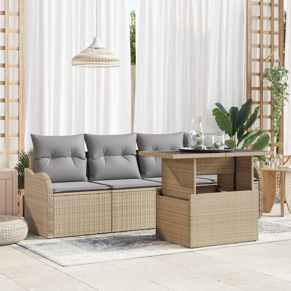 Tuin Sofa Set met kussen 5 pcs Beige Poly riet is nu te koop bij PeponiXL, paradijselijk wonen!