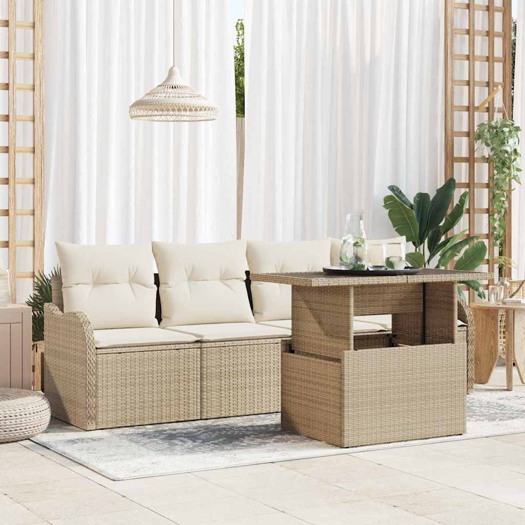 Tuin Sofa Set met kussen 5 pcs Beige Poly riet is nu te koop bij PeponiXL, paradijselijk wonen!
