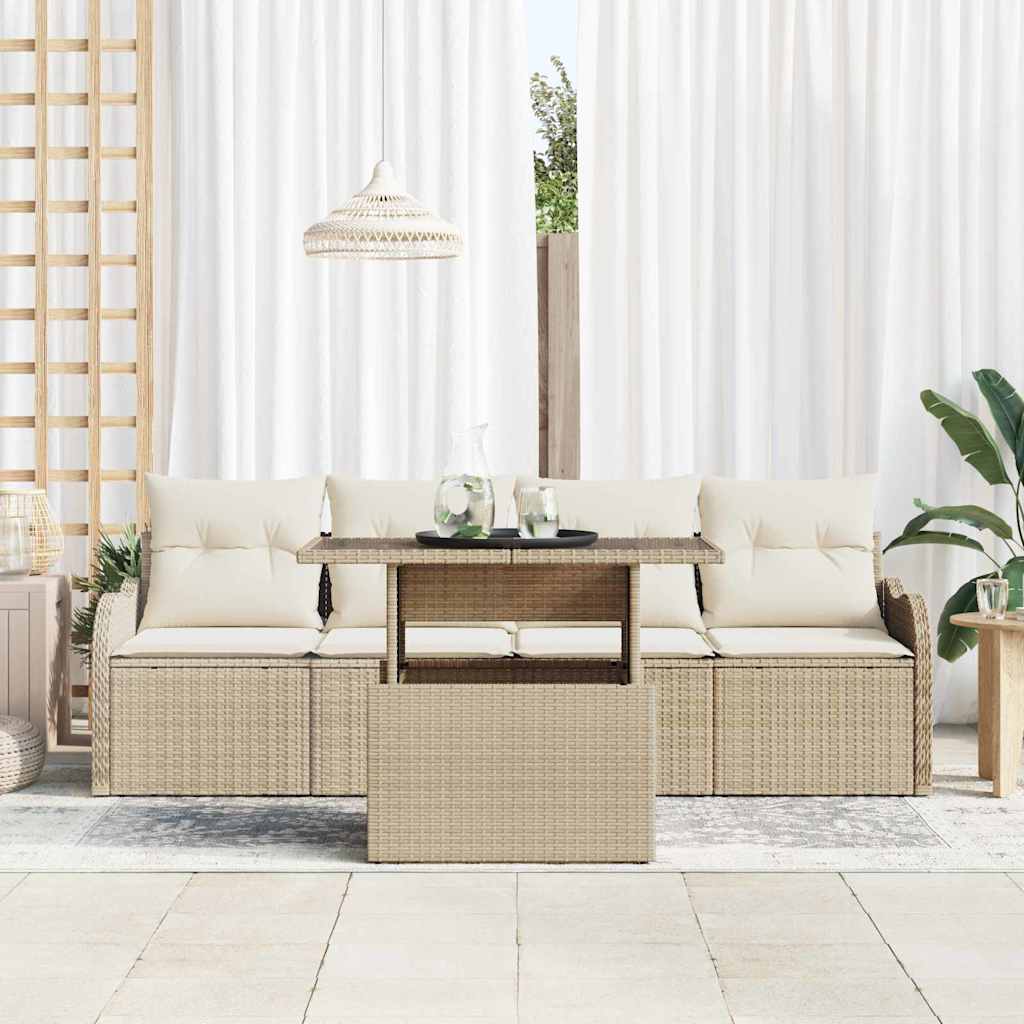 Tuin Sofa Set met kussen 5 pcs Beige Poly riet is nu te koop bij PeponiXL, paradijselijk wonen!