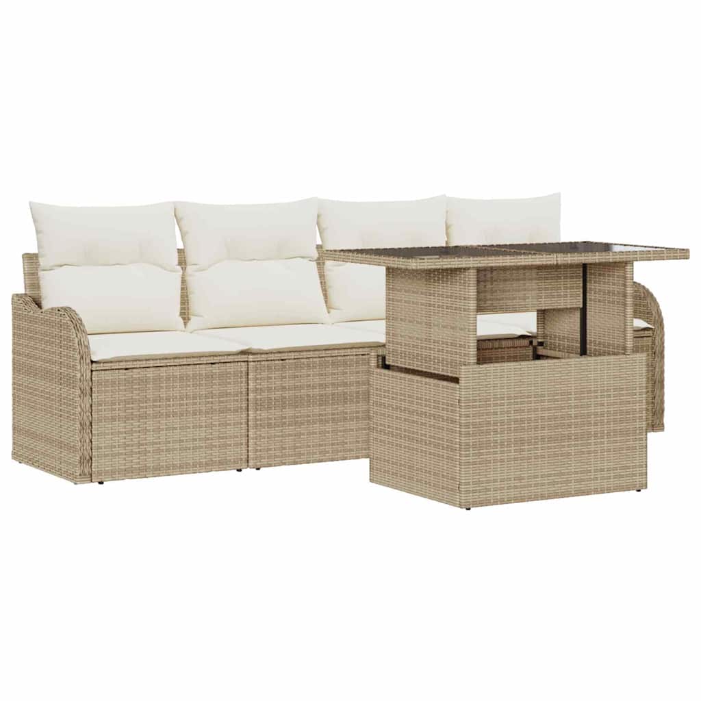 Tuin Sofa Set met kussen 5 pcs Beige Poly riet is nu te koop bij PeponiXL, paradijselijk wonen!