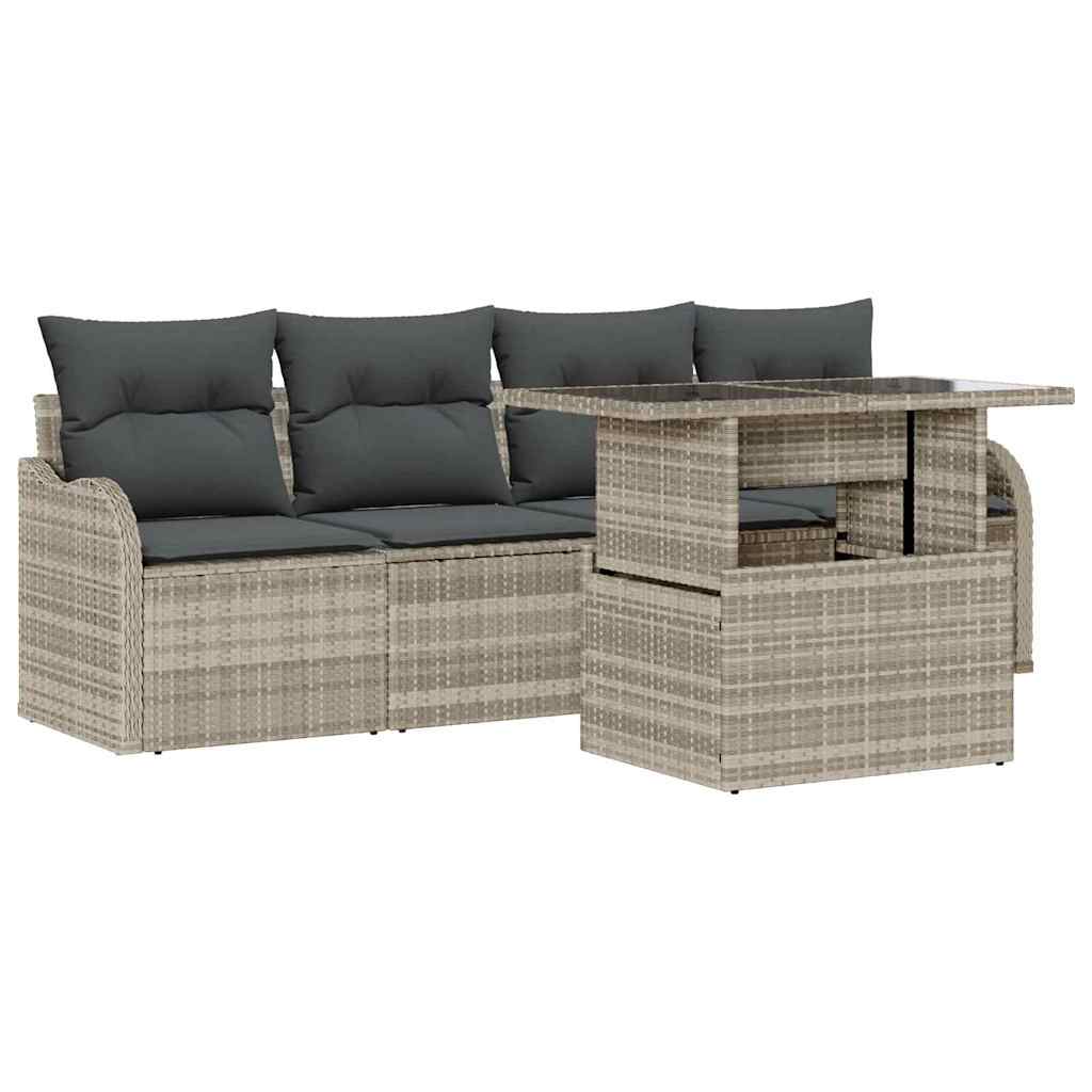 Tuin Sofa Set met kussen 5 pcs Lichtgrijs Poly riet is nu te koop bij PeponiXL, paradijselijk wonen!