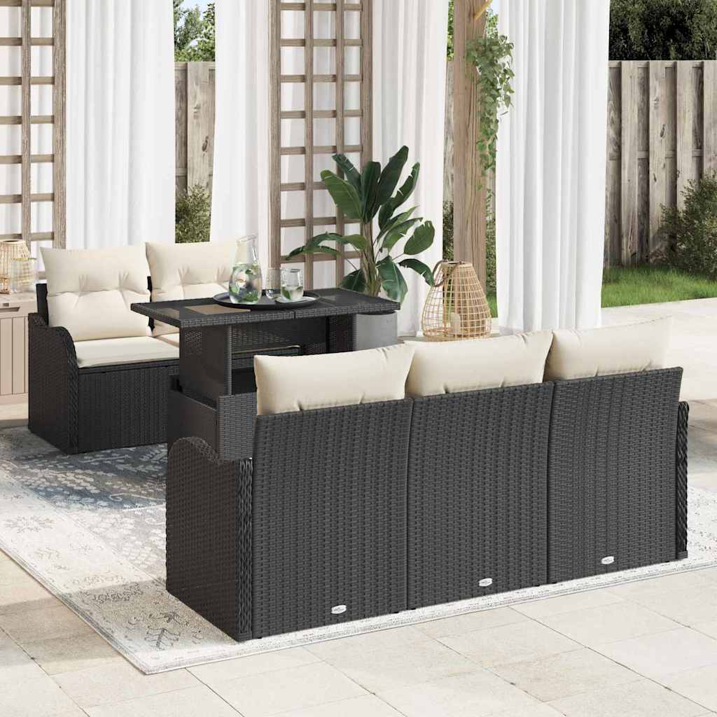 Tuin Sofa Set met kussen 6 pcs Zwart en Crème poly rattan is nu te koop bij PeponiXL, paradijselijk wonen!
