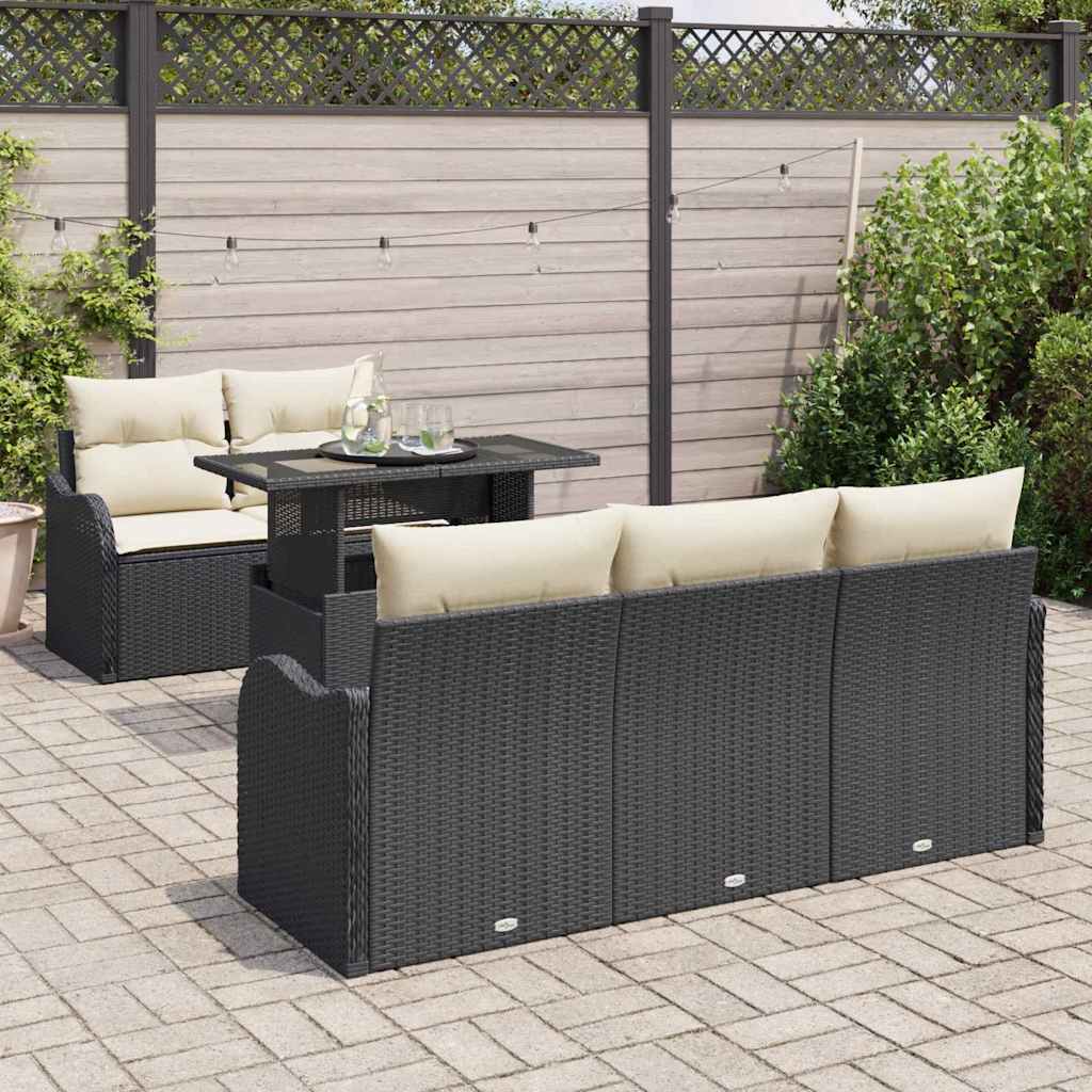 Tuin Sofa Set met kussen 6 pcs Zwart en Crème poly rattan is nu te koop bij PeponiXL, paradijselijk wonen!