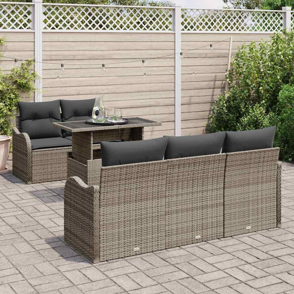 Tuin Sofa Set met kussen 6 pcs Grijs poly rattan is nu te koop bij PeponiXL, paradijselijk wonen!