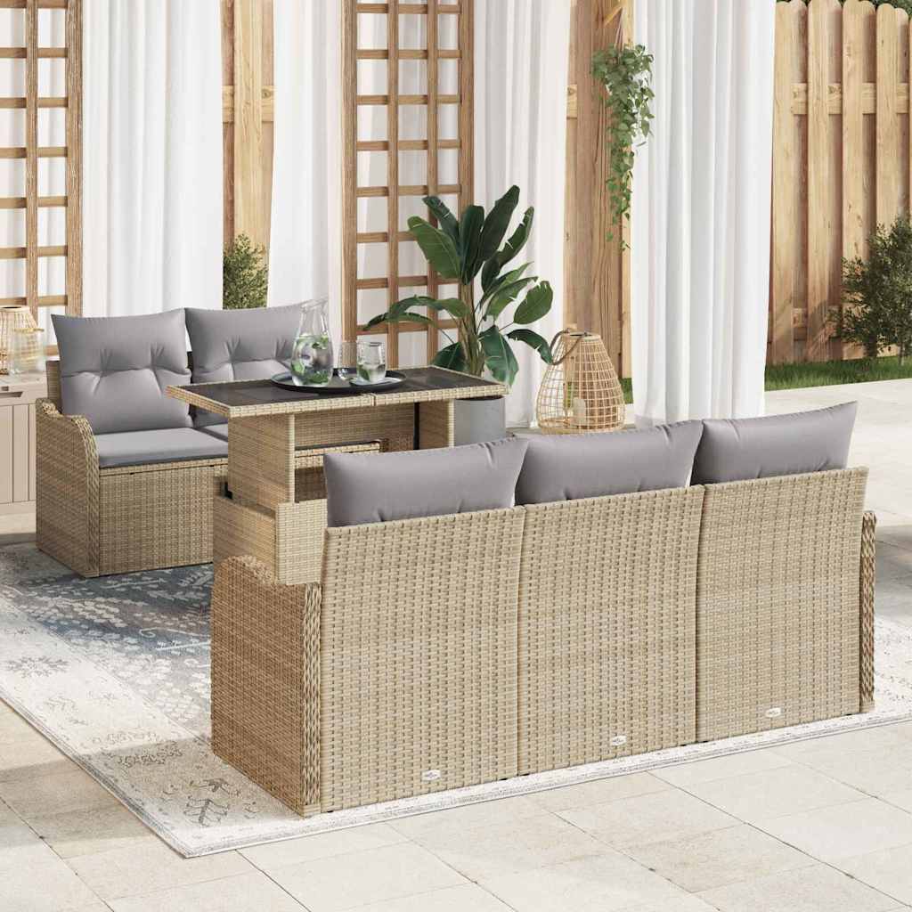 Tuin Sofa Set met kussen 6 pcs Beige poly rattan is nu te koop bij PeponiXL, paradijselijk wonen!