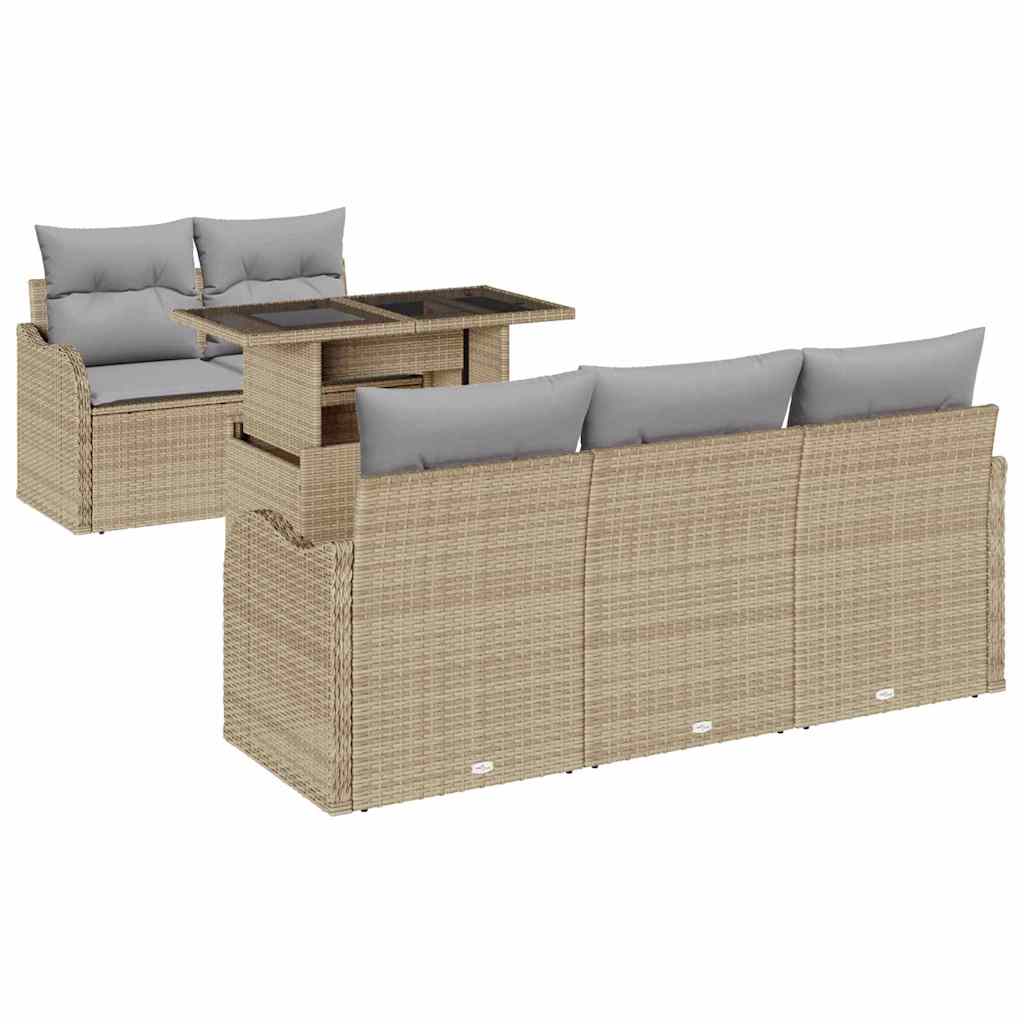 Tuin Sofa Set met kussen 6 pcs Beige poly rattan is nu te koop bij PeponiXL, paradijselijk wonen!