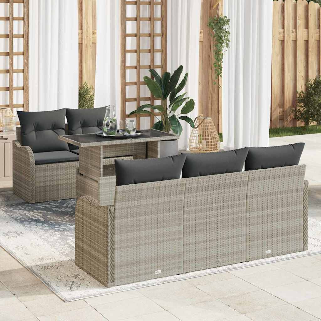 Tuin Sofa Set met kussen 6 pcs Lichtgrijs poly rattan is nu te koop bij PeponiXL, paradijselijk wonen!
