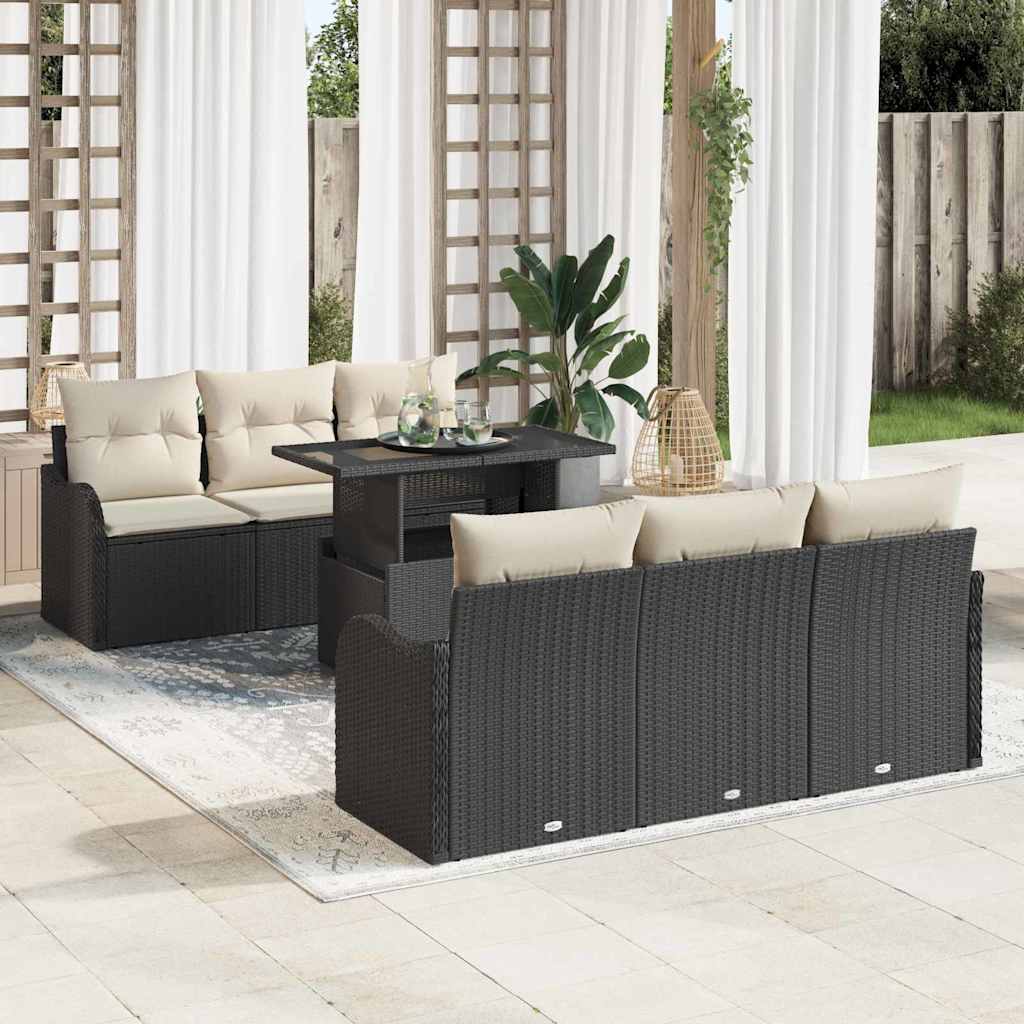 Tuin Sofa Set met kussen 7 pcs Zwart Poly riet is nu te koop bij PeponiXL, paradijselijk wonen!