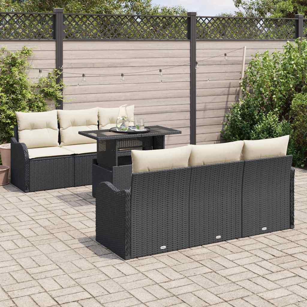 Tuin Sofa Set met kussen 7 pcs Zwart Poly riet is nu te koop bij PeponiXL, paradijselijk wonen!