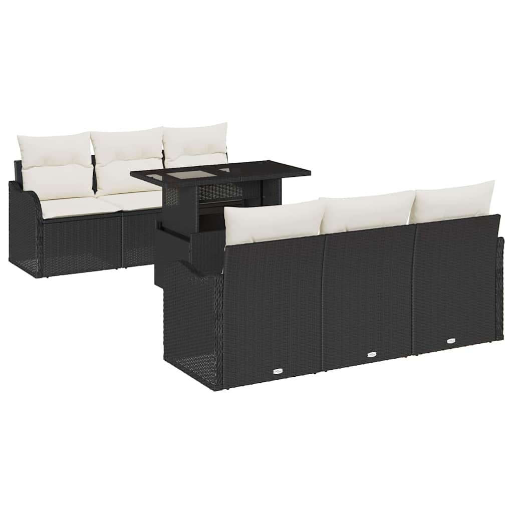Tuin Sofa Set met kussen 7 pcs Zwart Poly riet is nu te koop bij PeponiXL, paradijselijk wonen!