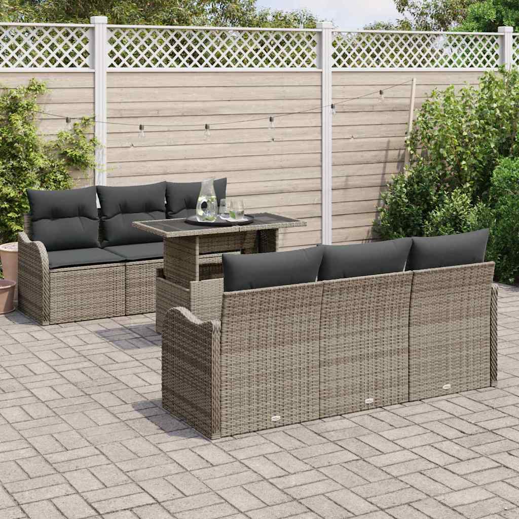 Tuin Sofa Set met kussen 7 pcs Grijs Poly riet is nu te koop bij PeponiXL, paradijselijk wonen!