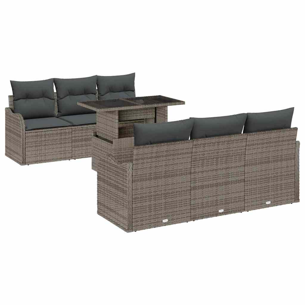 Tuin Sofa Set met kussen 7 pcs Grijs Poly riet is nu te koop bij PeponiXL, paradijselijk wonen!