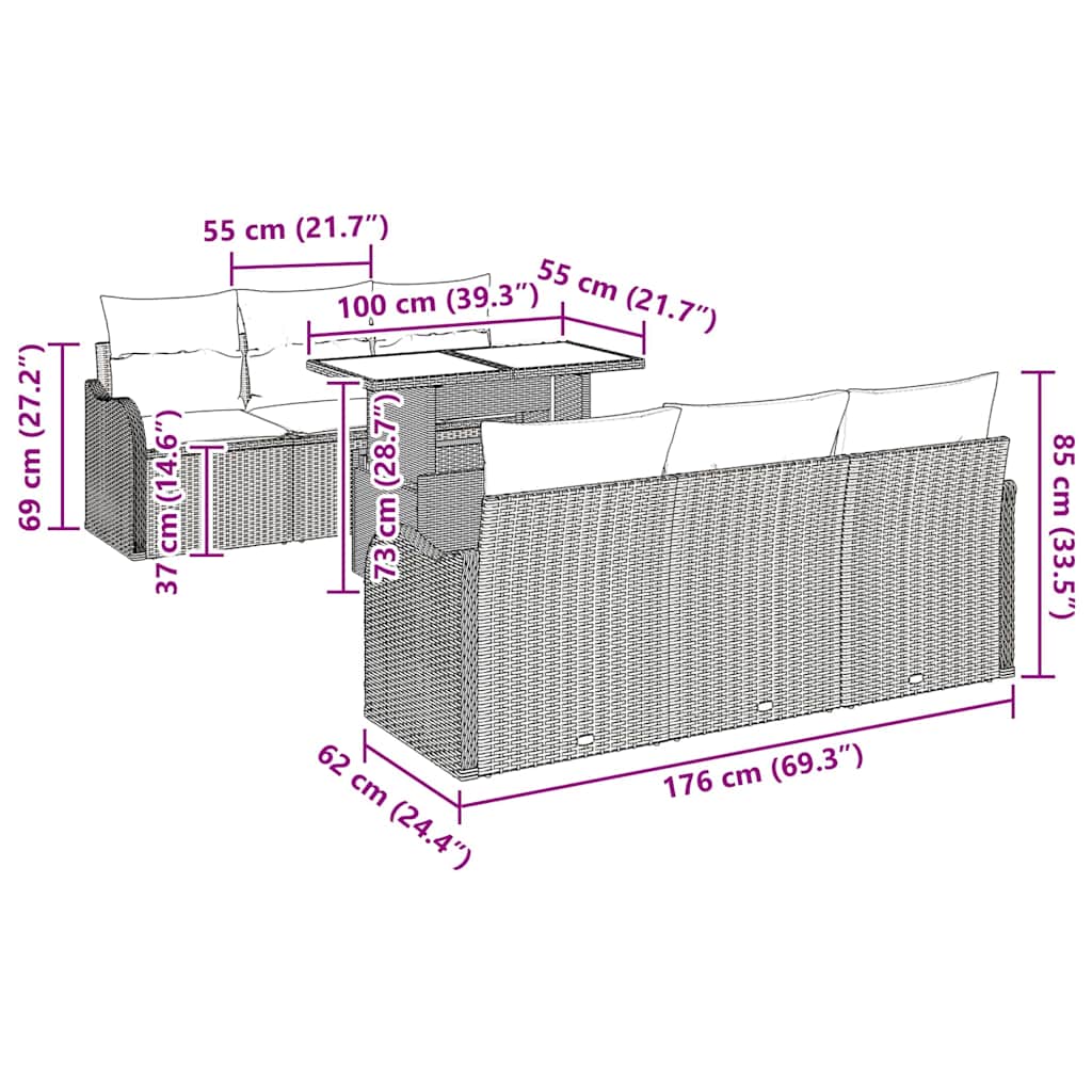 Tuin Sofa Set met kussen 7 pcs Grijs Poly riet is nu te koop bij PeponiXL, paradijselijk wonen!