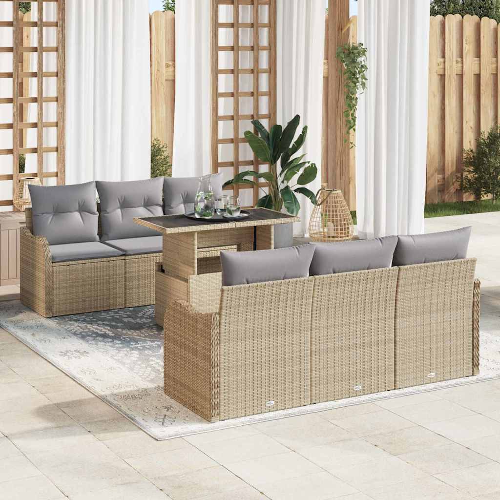 Tuin Sofa Set met kussen 7 pcs Beige Poly riet is nu te koop bij PeponiXL, paradijselijk wonen!