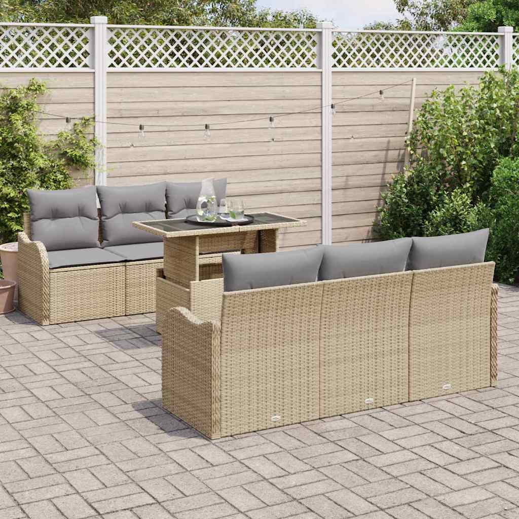 Tuin Sofa Set met kussen 7 pcs Beige Poly riet is nu te koop bij PeponiXL, paradijselijk wonen!
