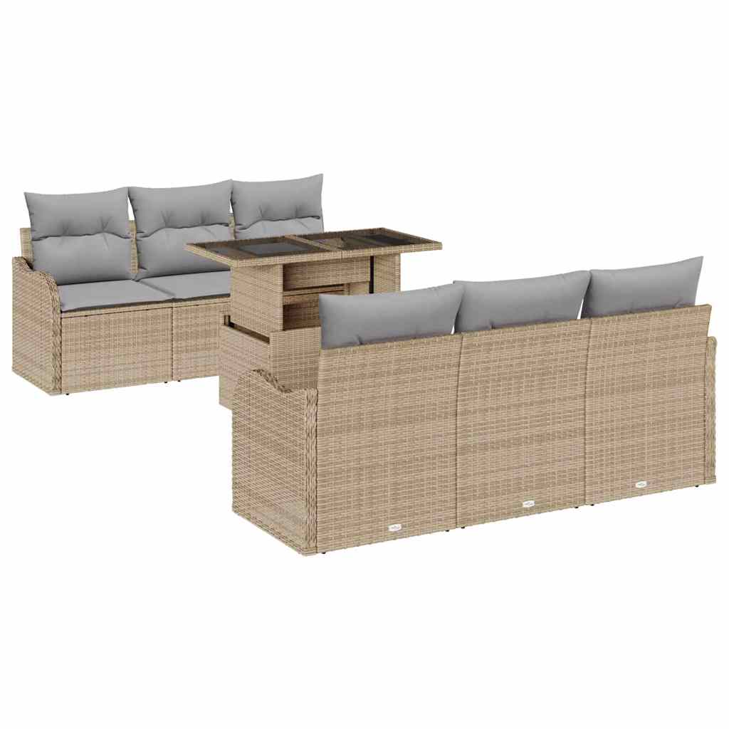 Tuin Sofa Set met kussen 7 pcs Beige Poly riet is nu te koop bij PeponiXL, paradijselijk wonen!