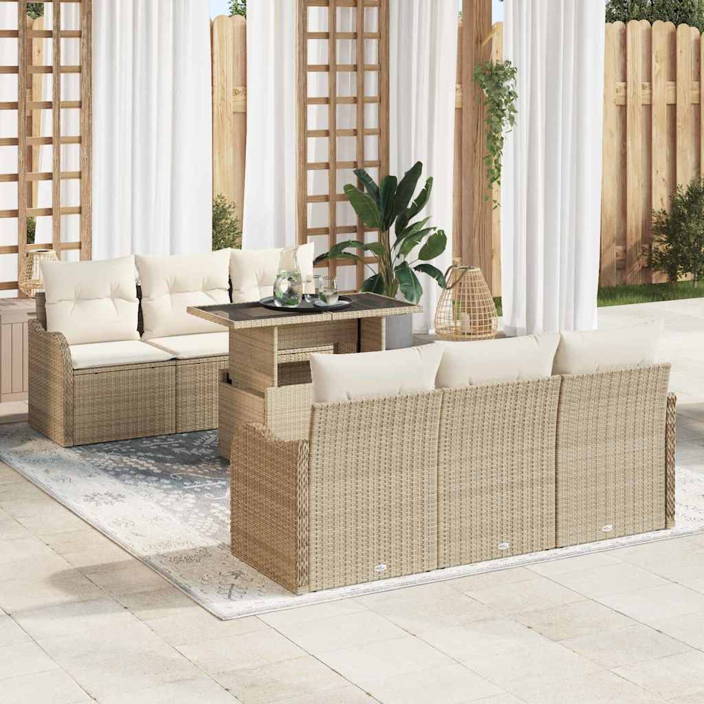 Tuin Sofa Set met kussen 7 pcs Beige Poly riet