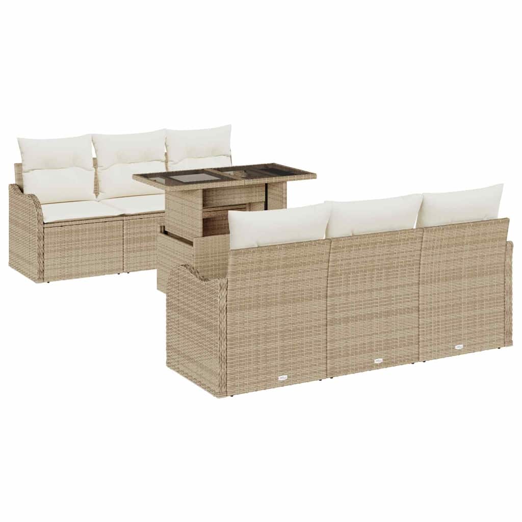 Tuin Sofa Set met kussen 7 pcs Beige Poly riet