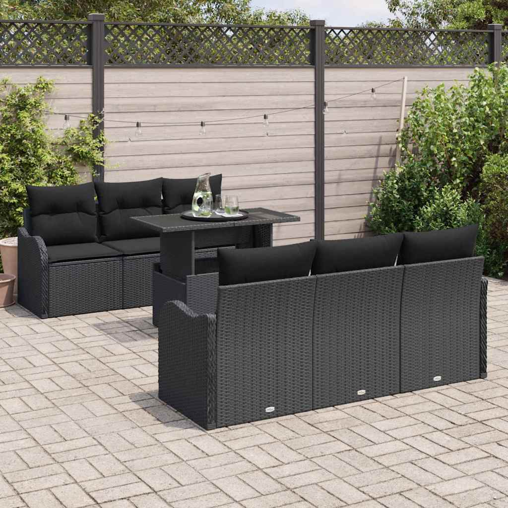 Tuin Sofa Set met kussen 7 pcs Zwart Poly riet is nu te koop bij PeponiXL, paradijselijk wonen!